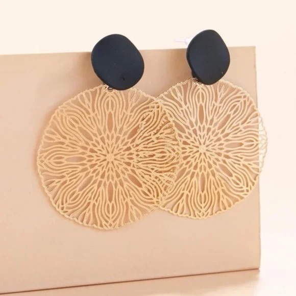 Jewelry - Black and Gold Hoop Earrings